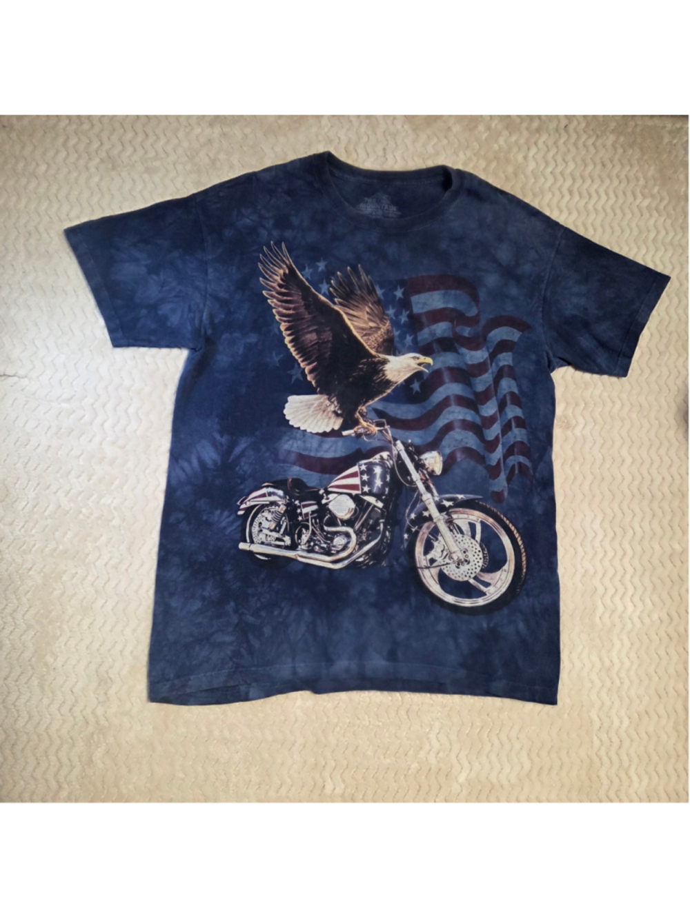 Men's The Mountain Eagle Motorcycle Graphic Tee Size L Blue White